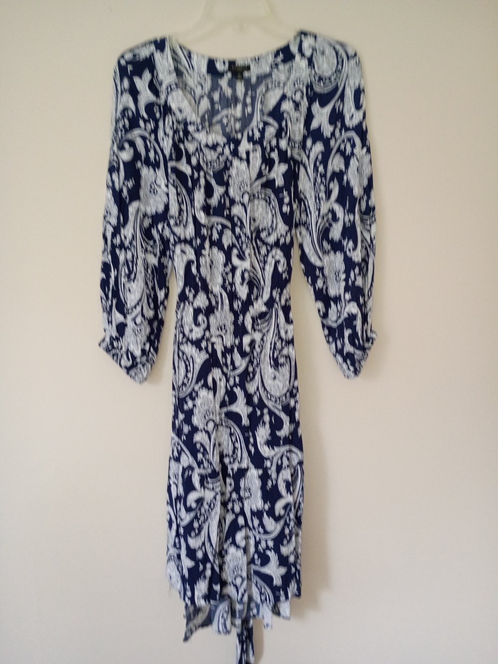 Talbots Navy & White Paisley-Print Midi Dress
